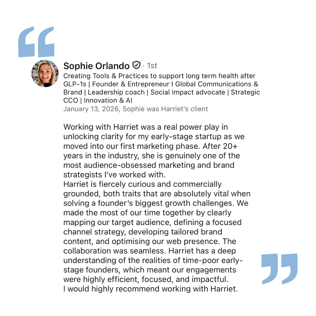 Sophie Orlando Testimonial for Harriet Cox Fractional Marketing Consultant
