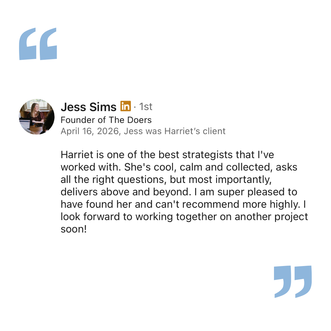 Jess Sims Testimonial for Harriet Cox Fractional Marketing Consultant