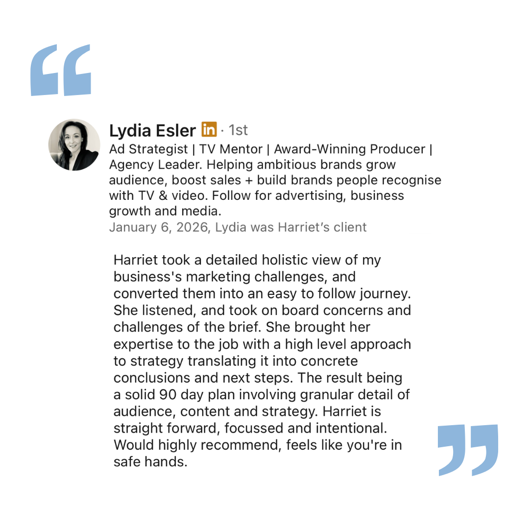 Lydia Esler Testimonial for Harriet Cox Fractional Marketing Consultant