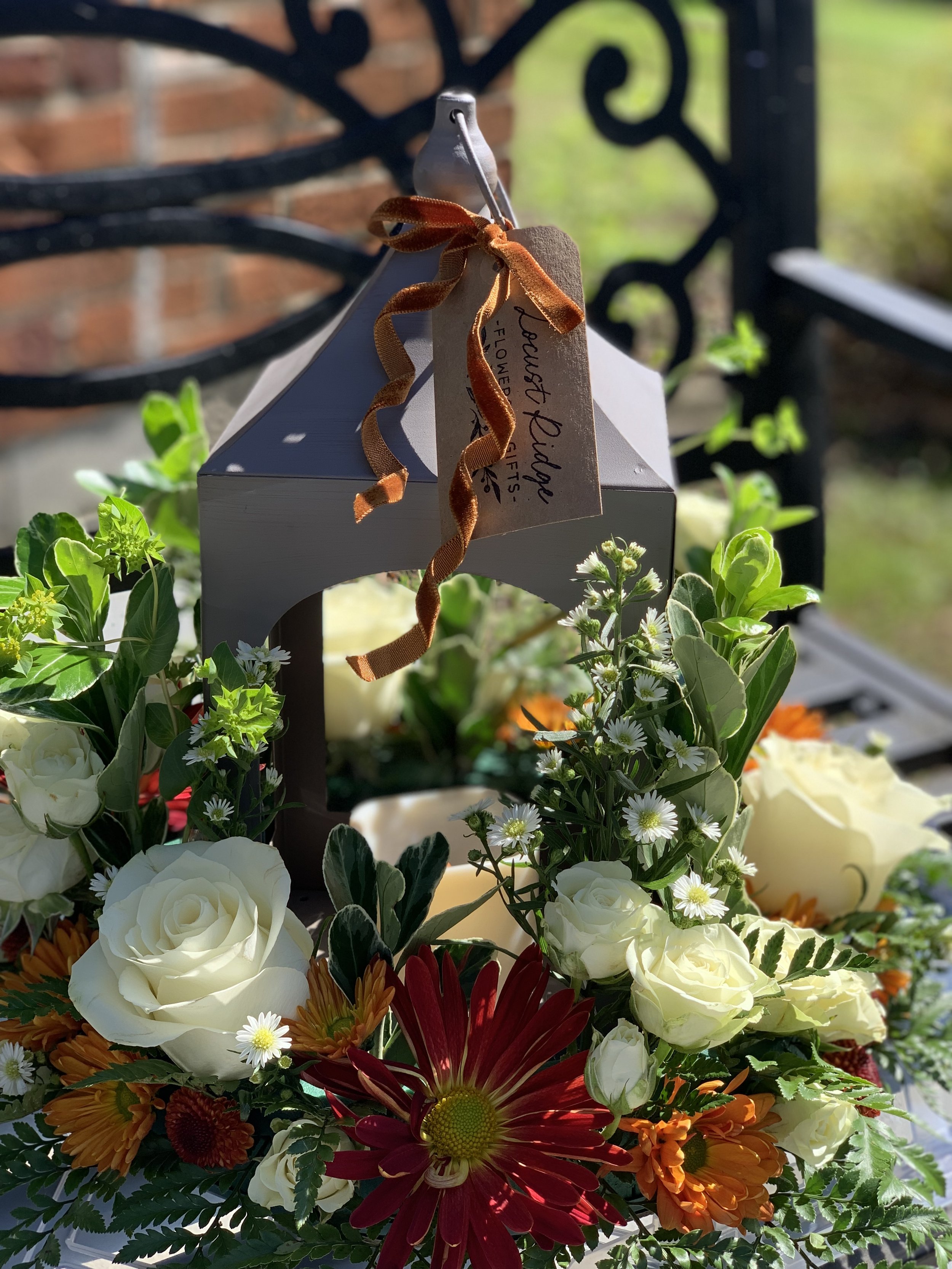 Lantern with Fresh Flower Wreath