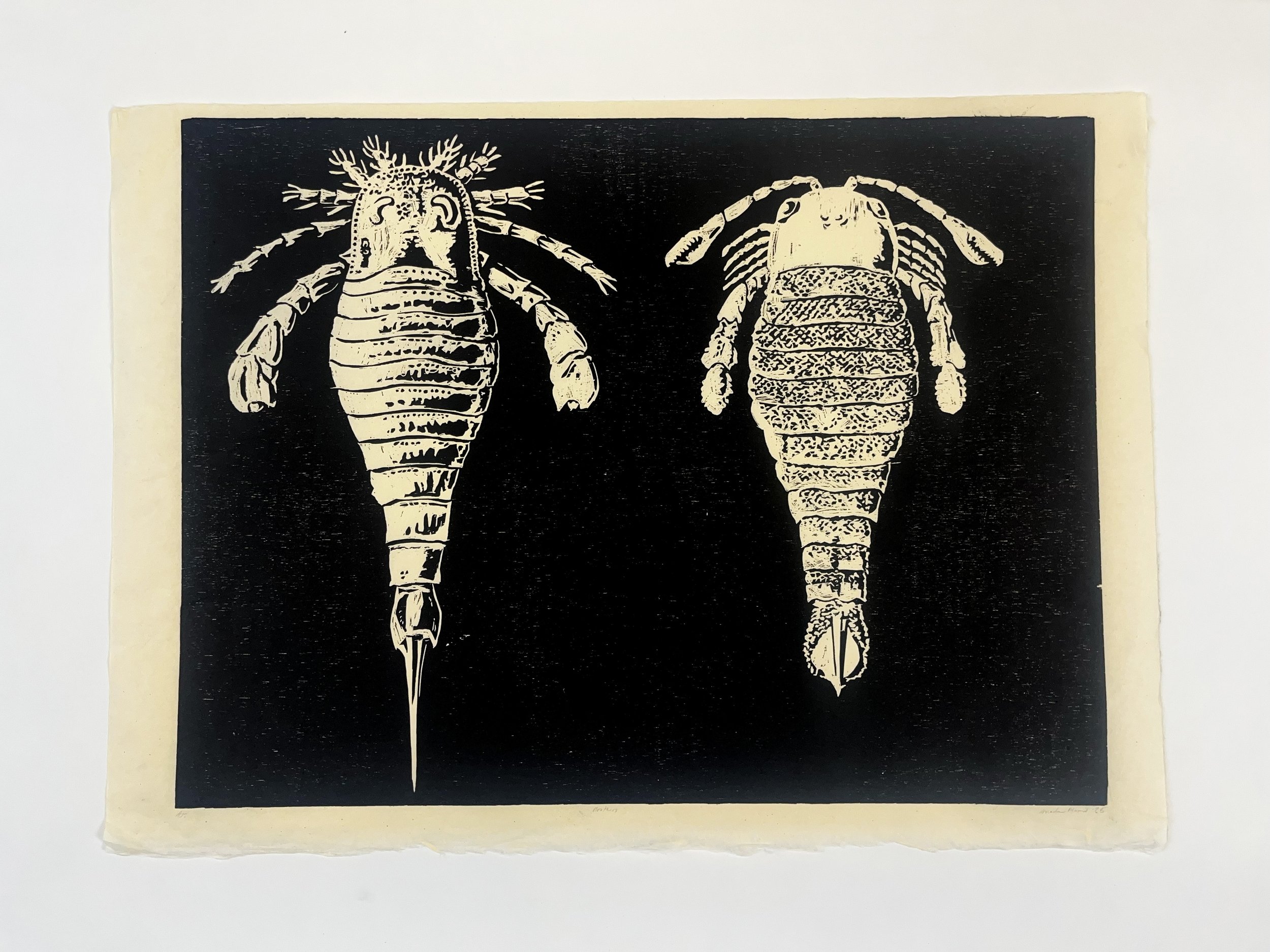 The Brothers. 22.5" x 19.5", Woodcut on Okawara. 2025 