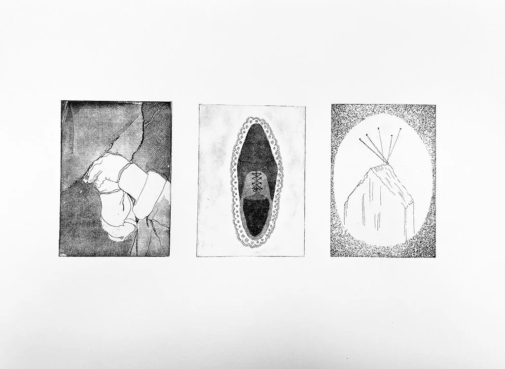 Three Superstitions. 11" x 15". Intaglio triptych. 2023 
