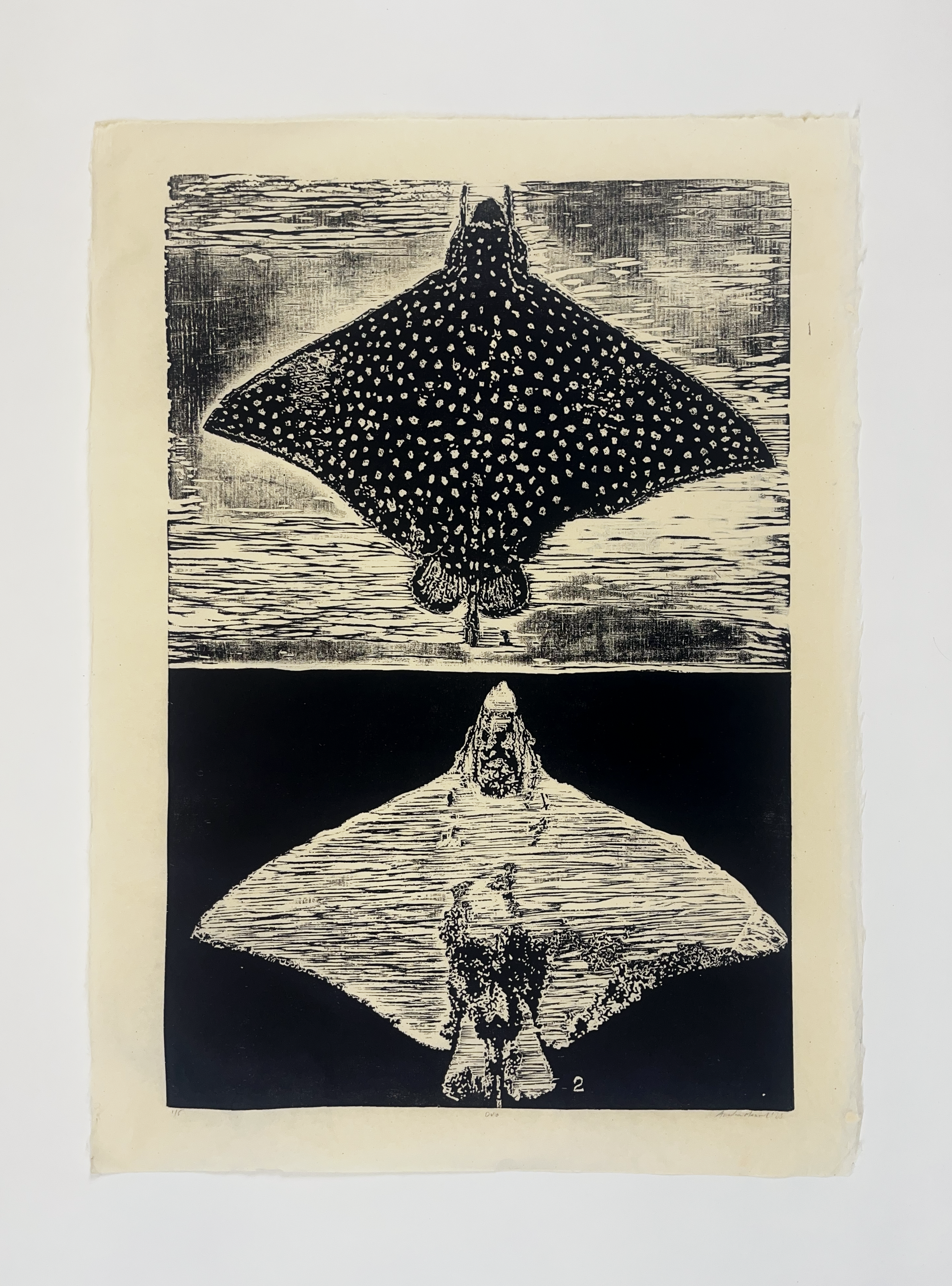 The Duo, 19.5" x 27.5". Woodcut on Okawara. 2025