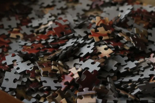 Close up of pile of puzzle pieces