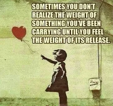 Comic of little girl letting go of a balloon with the phrase "Sometimes you don't realize... until you feel the weight of its release"