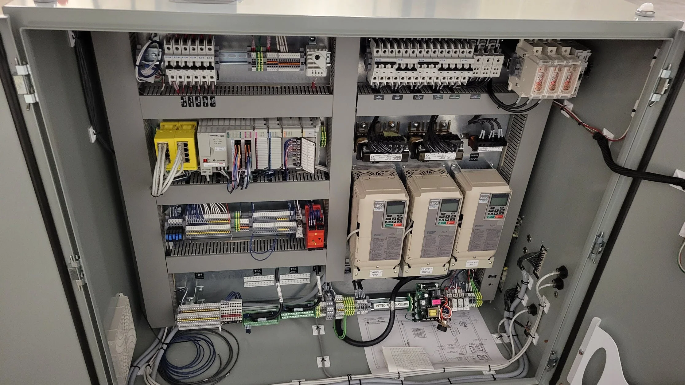 Wire Rewind Line - Takeup Back Panel wired and installed on machine