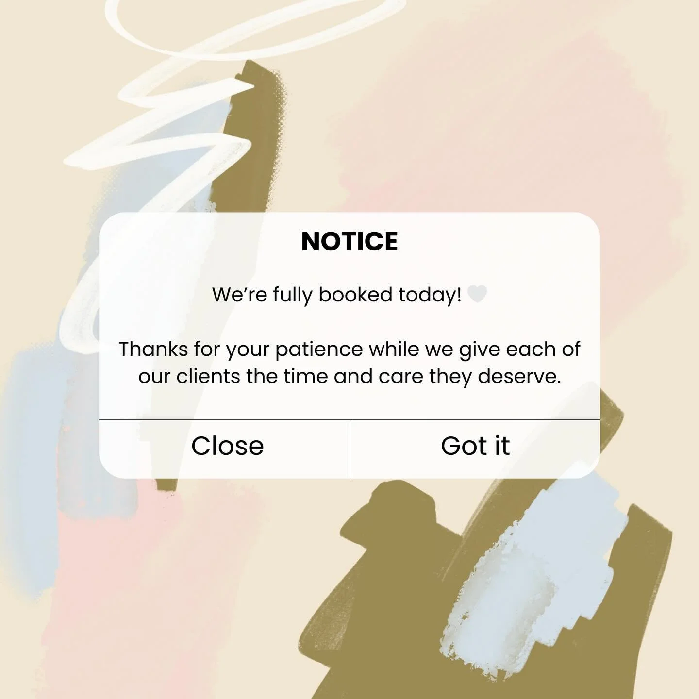 We&rsquo;re fully booked today 🤍

Thank you for your patience as we give each client the time and care they deserve.