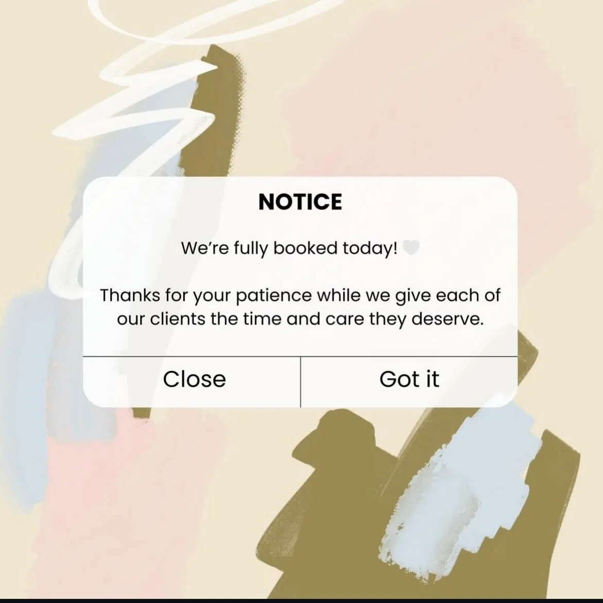 We are fully booked with appointments today. 

Thanks for your patience as we give each of our clients the time and care they deserve. 🤍