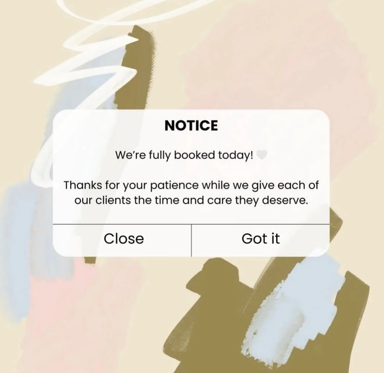 We are fully booked with appointments today. 

Thanks for your patience as we give each of our clients the time and care they deserve. 🤍