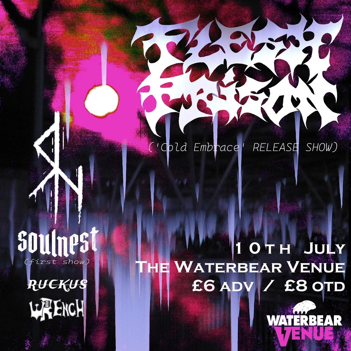Just two days until @fleshprisonuk &rsquo;s &lsquo;Cold Embrace&rsquo; Release Show at the WaterBear Venue!

Don&rsquo;t miss this crushing heavy show featuring @soulnestband &rsquo;s debut, alongside, @ruckus_the_band and @wrenchbtn !

Doors - 19:00