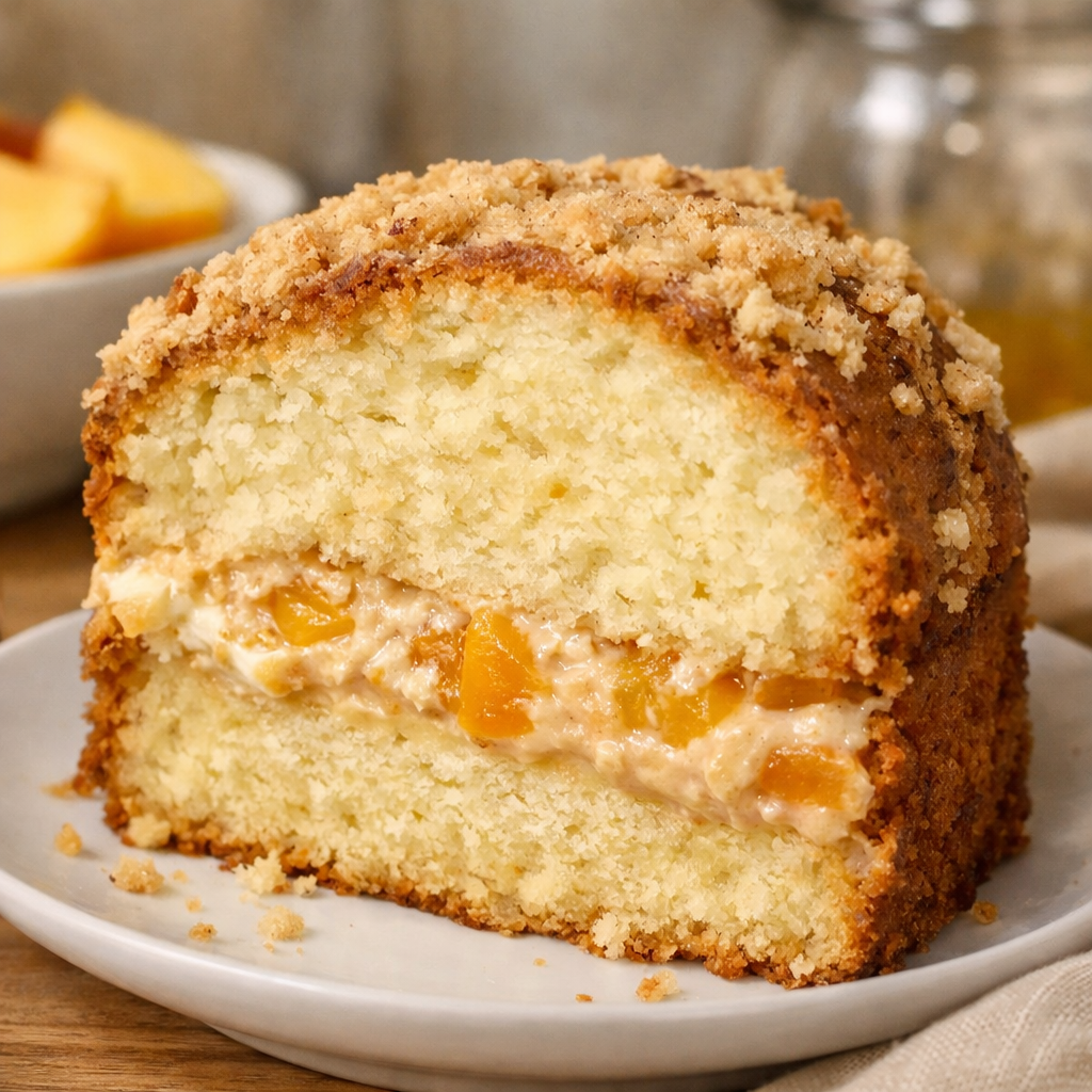 Peach Cobbler Streusel Pound Cake