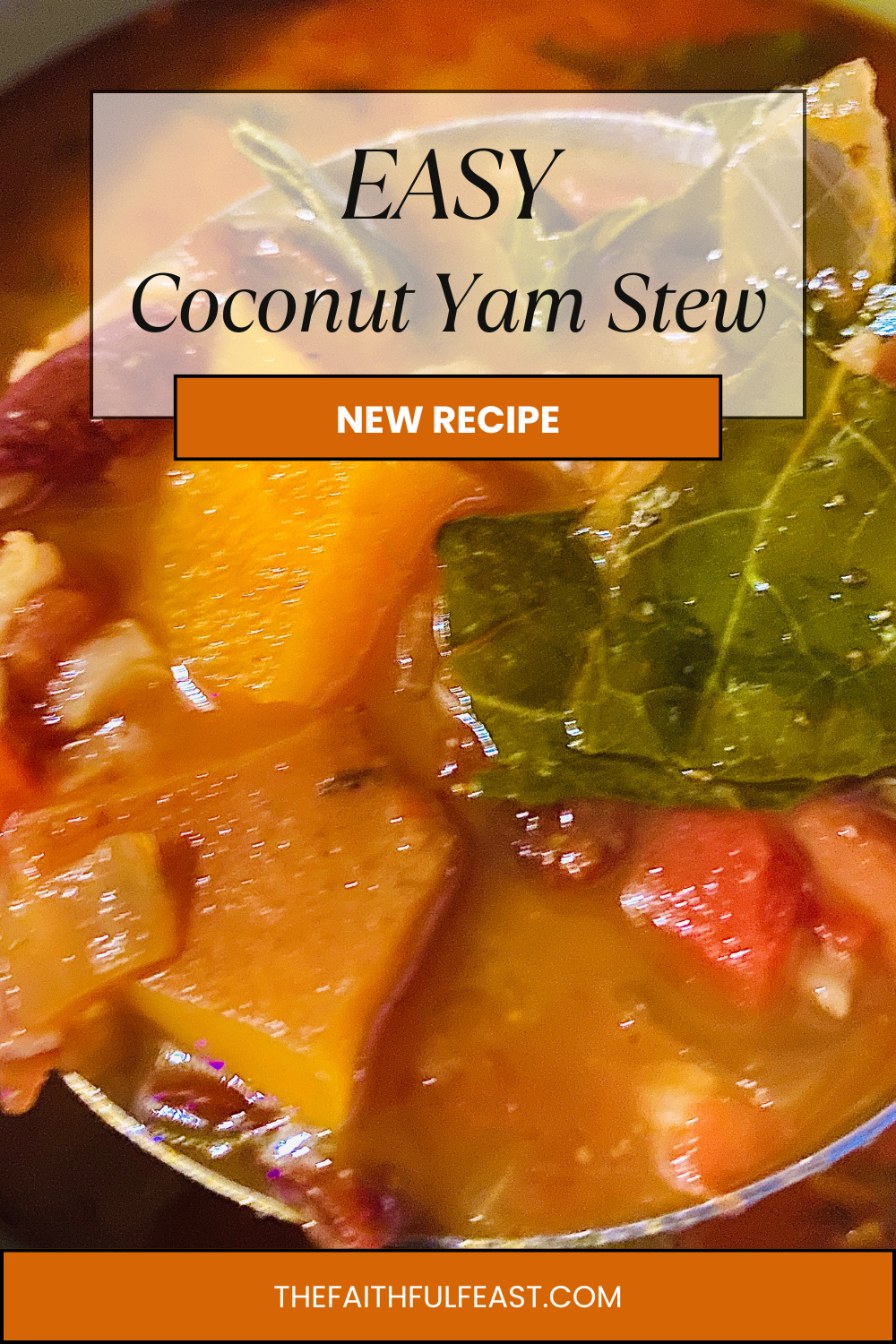 A bowl of coconut yam and kidney bean stew with collard greens, served warm with a spoon on a neutral background.