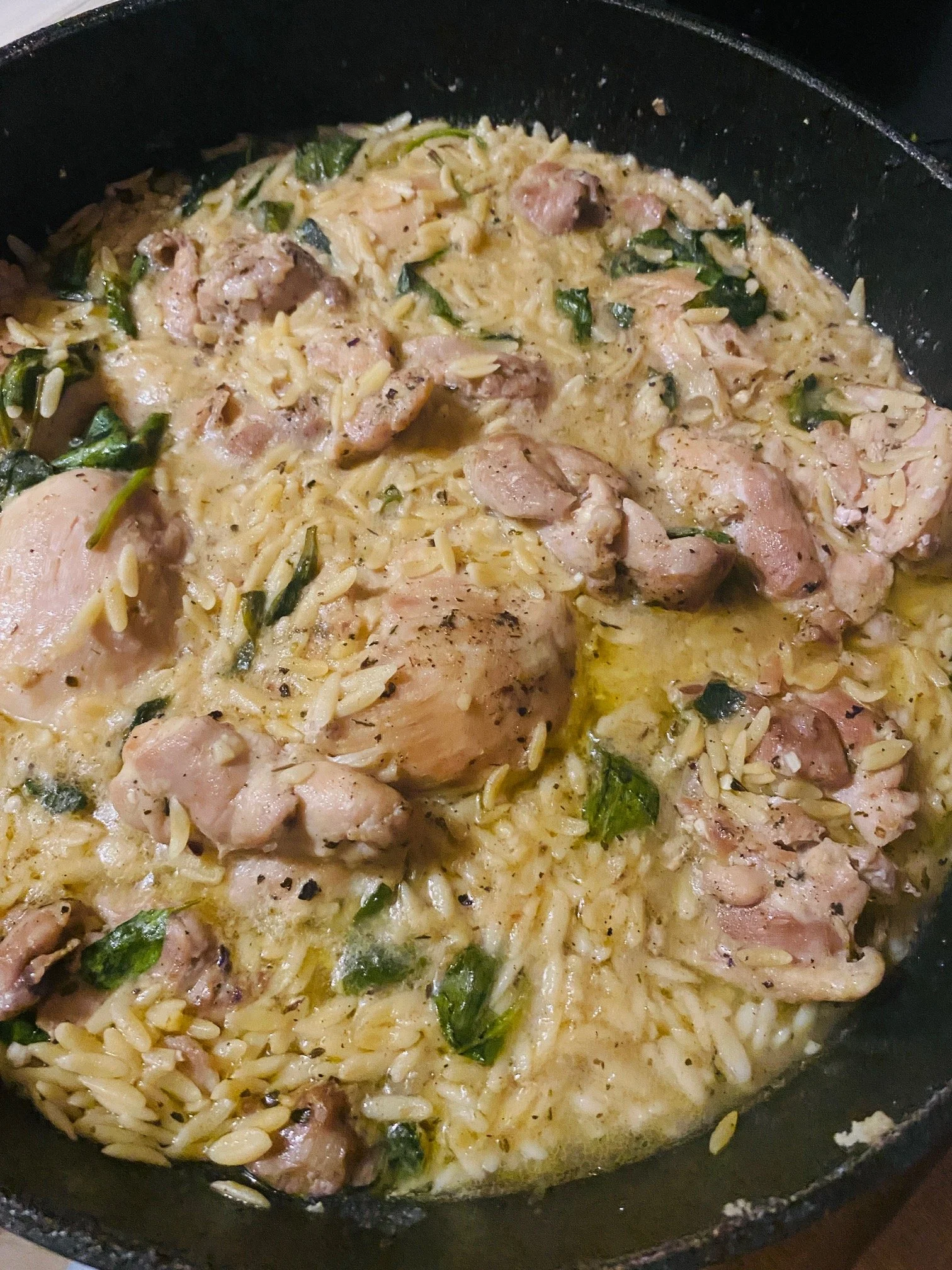 Lemon Garlic Chicken Thighs with Creamy Parmesan Orzo