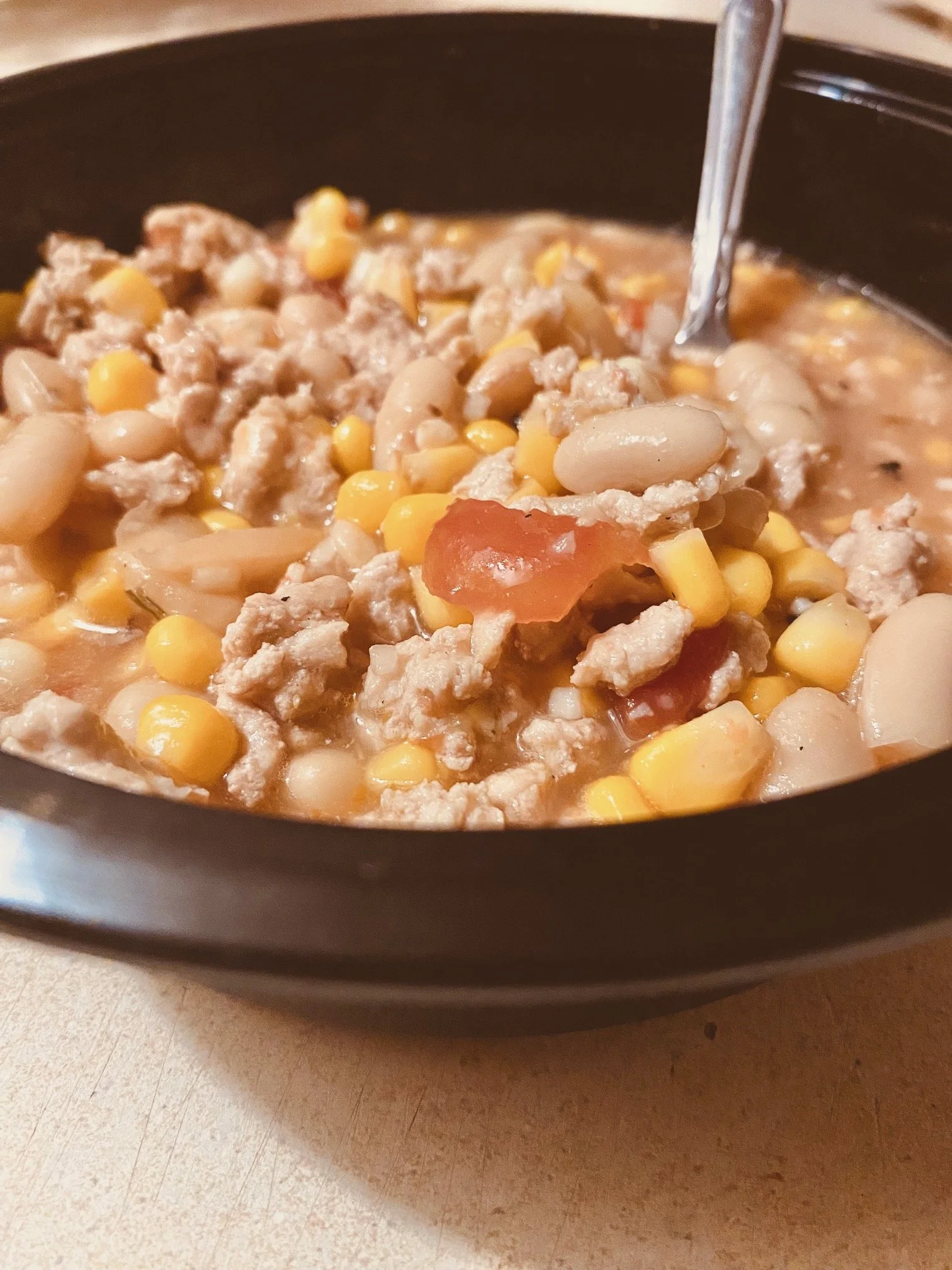 Crockpot Ground Chicken & Cannellini Bean Stew