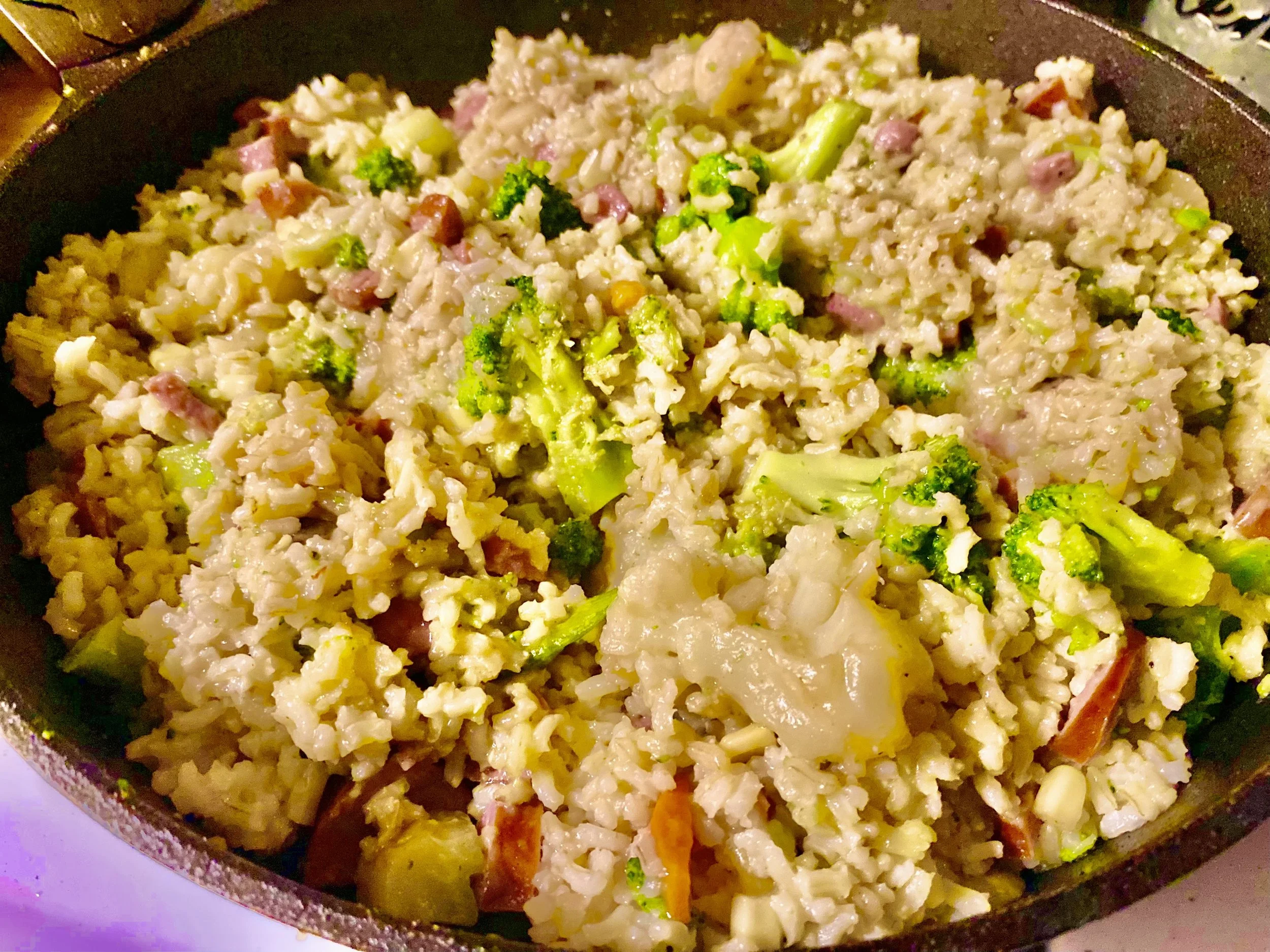 Easy smoked sausage stir fry with brown rice made from pantry staples and frozen veggies—a quick, budget-friendly weeknight dinner solution.