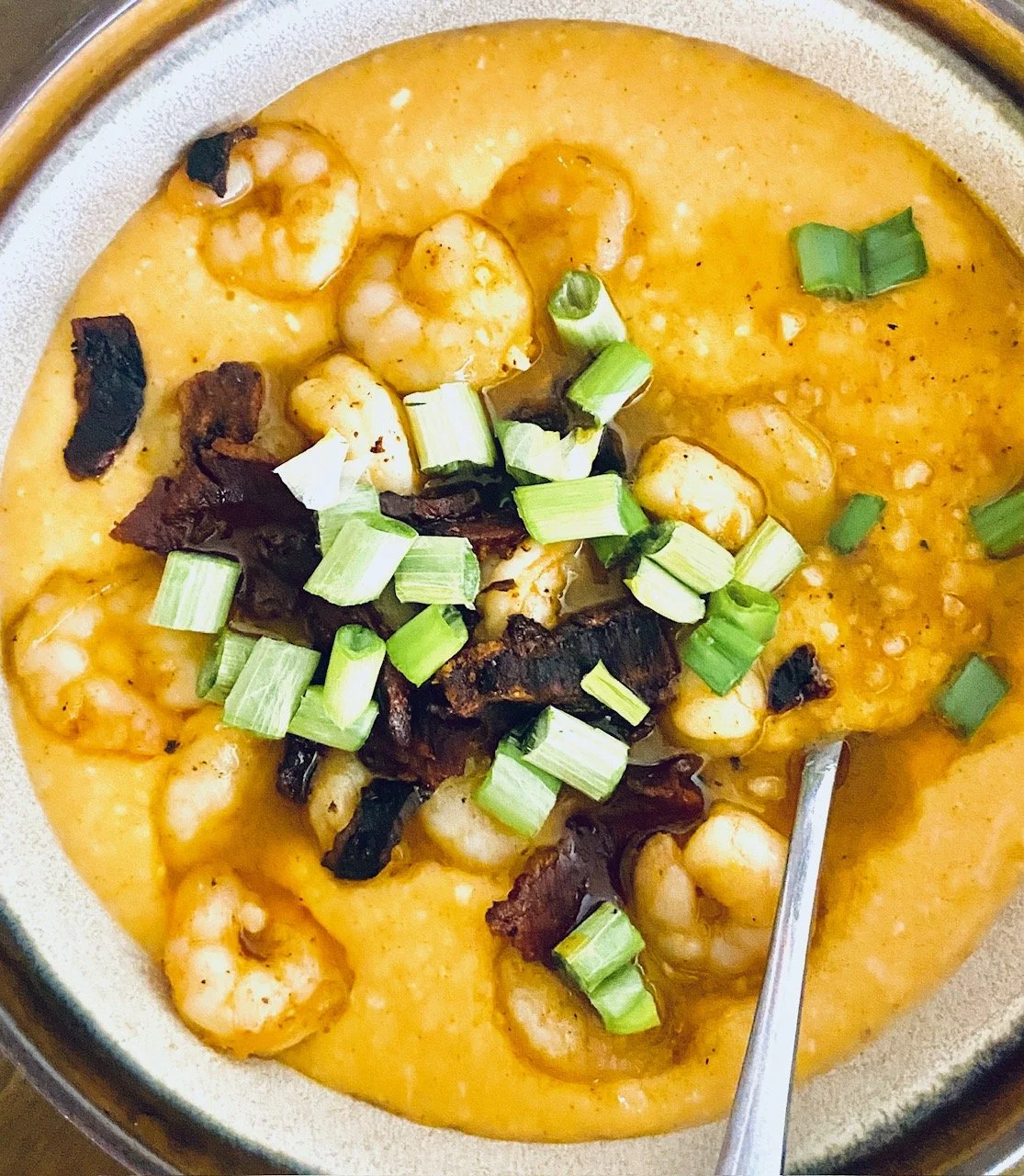 Brown Butter Honey Garlic Shrimp and Grits with Smoked Gouda