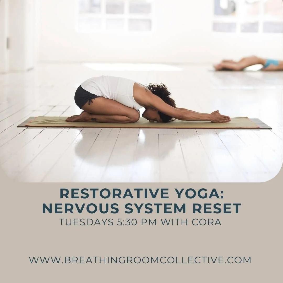 Another beautiful opportunity each week to stack your yoga classes: 

Drop in with Cora on Tuesday nights at 5:30 for #restorativeyoga [Nervous System Reset] (A mostly floor-based practice, this class offers the body and mind an opportunity to rest a