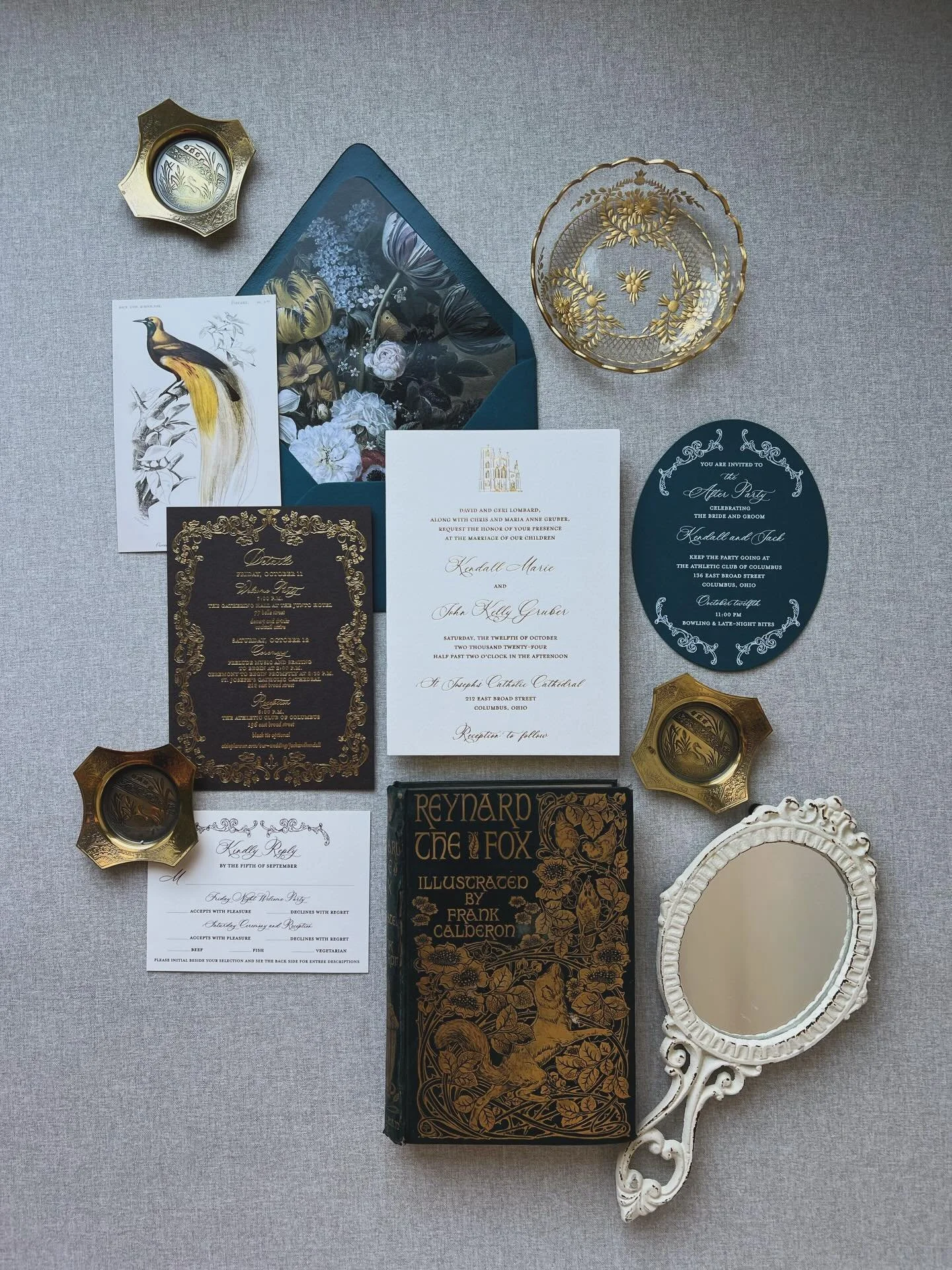 This invitation suite was elegant, romantic, moody, and came to life beautifully for an extravagant celebration of love 🤍 With hand-drawn elements featuring motifs from the couple&rsquo;s relationship, it was a suite truly unique to them and their m