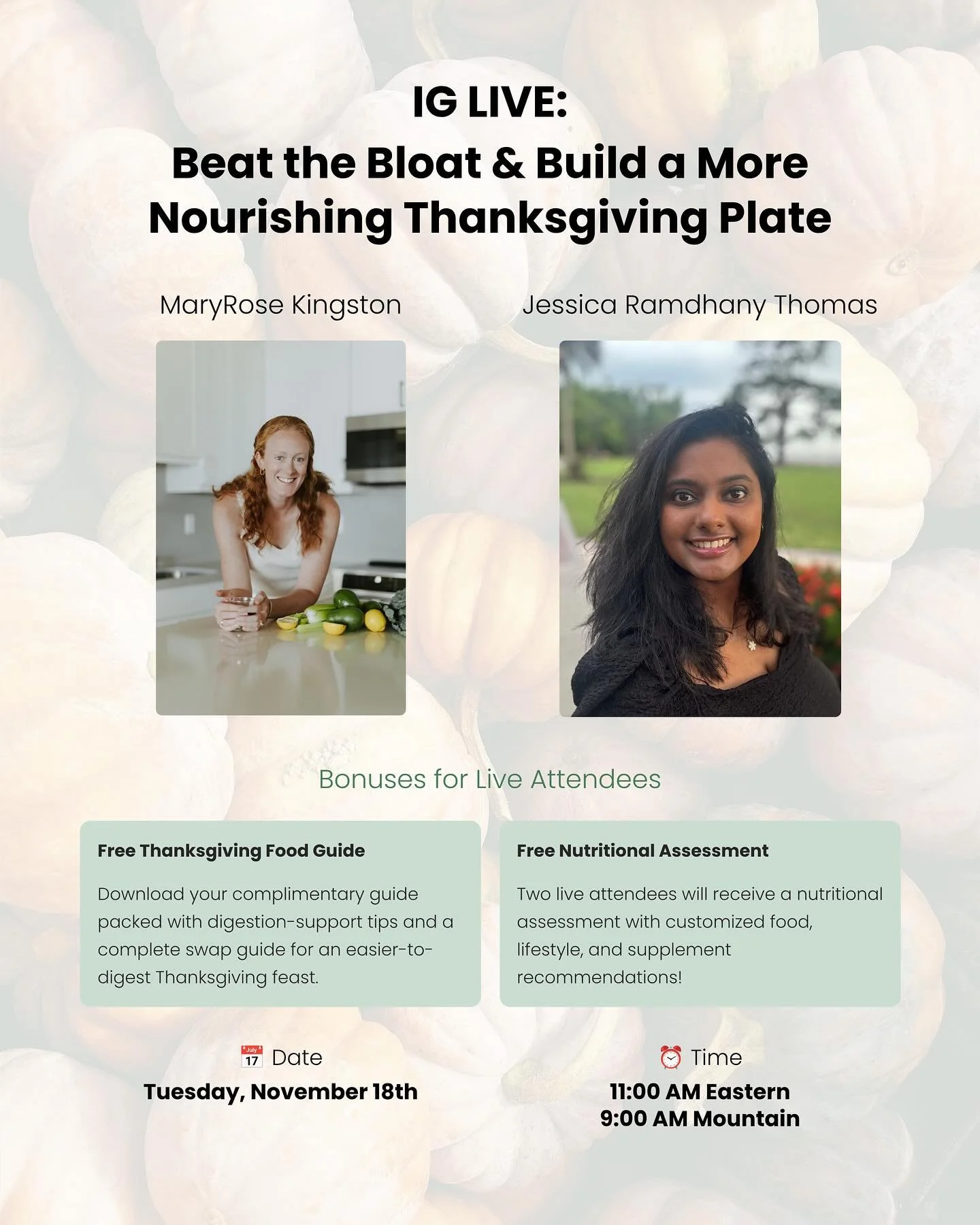 So excited to announce our Thanksgiving workshop! 

Thanksgiving doesn&rsquo;t have to mean bloating, stress, or feeling &ldquo;off&rdquo; for days. We will be answering your questions on Thanksgiving digestive issues and support you with simple ways
