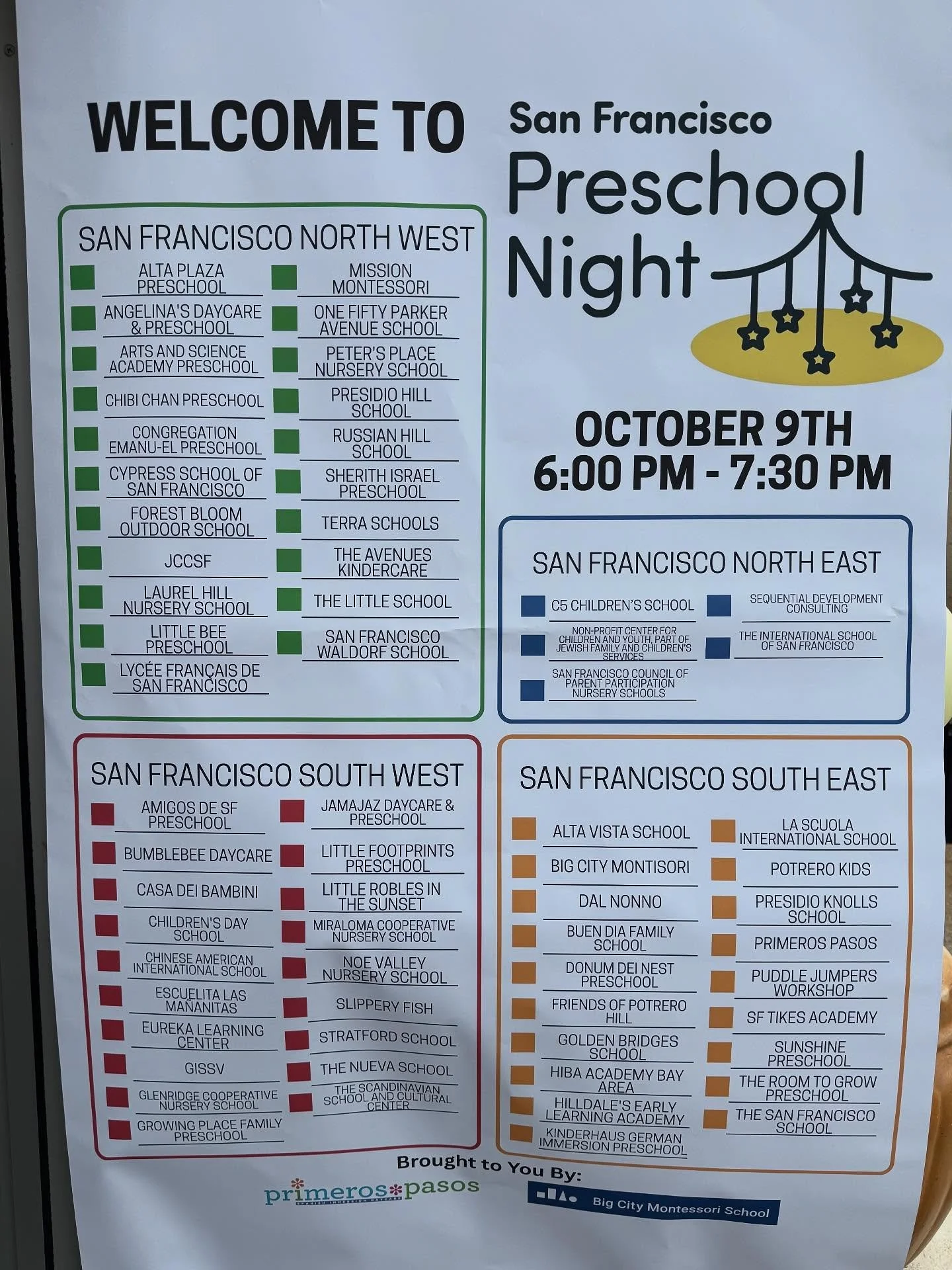 Just look at all the schools waiting to meet you at the fourth annual San Francisco preschool night!