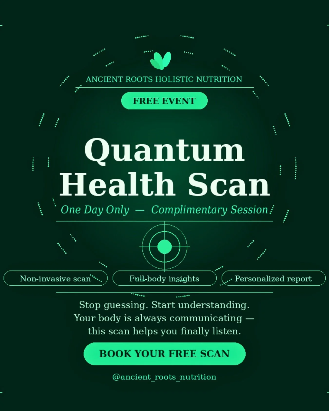 For ONE DAY ONLY - June 11, I&rsquo;m offering complimentary Quantum Health Scans &mdash; and I&rsquo;d love for you to be there.

This non-invasive, full-body bioenergetic scan gives you a clear snapshot of what&rsquo;s happening inside &mdash; from