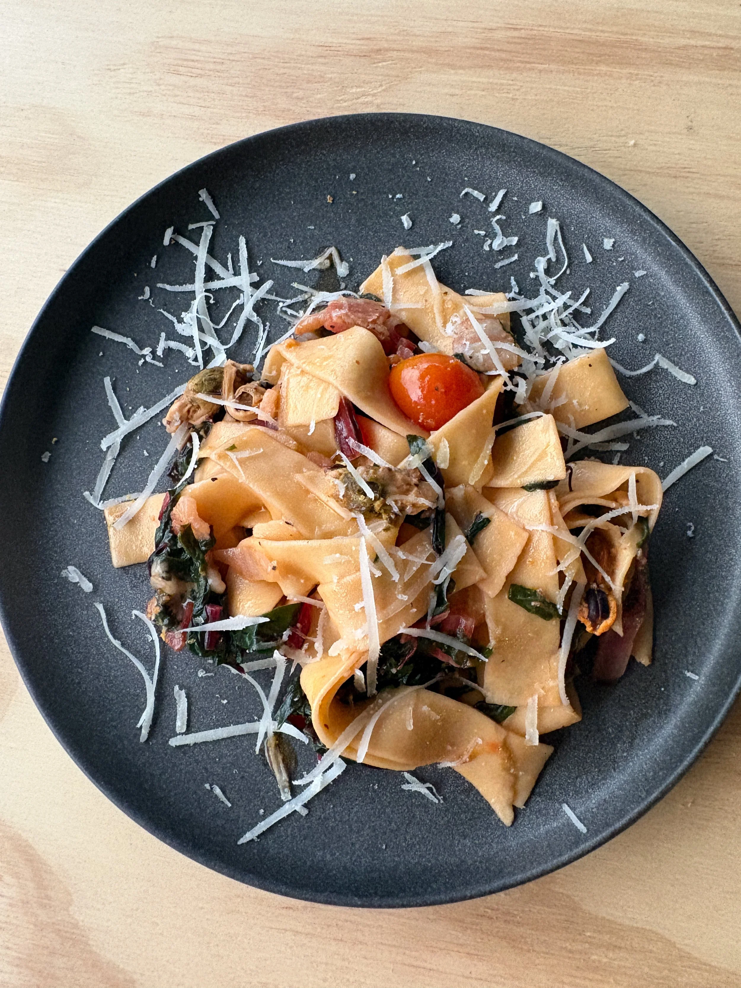 Tinned Mussels and Pasta with Red Chard &amp; Sheep Cheese