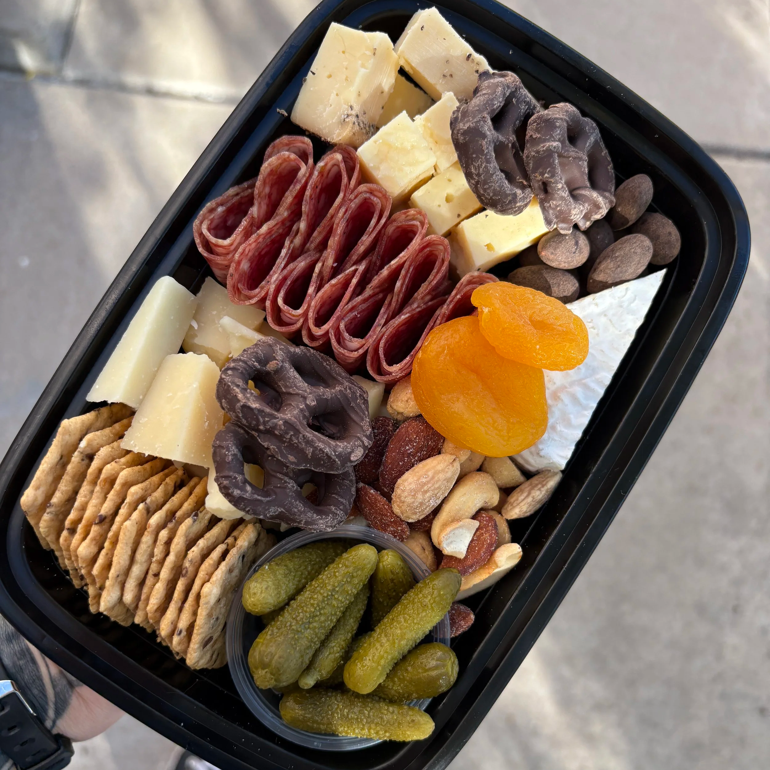 small box of salami, cheese, and crackers