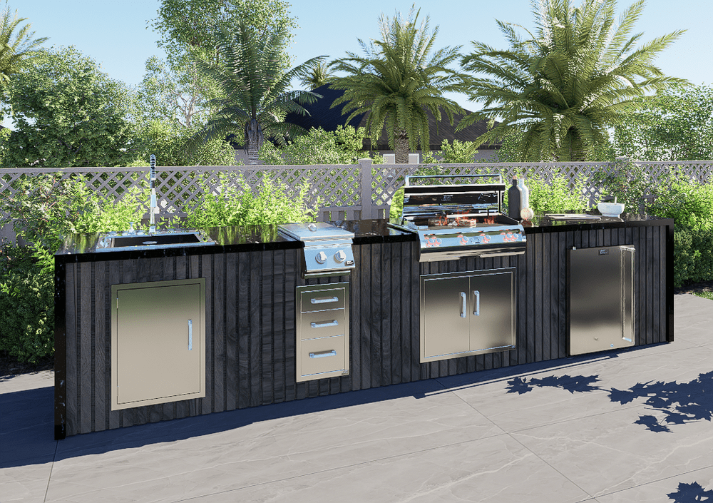 Linear outdoor kitchen island