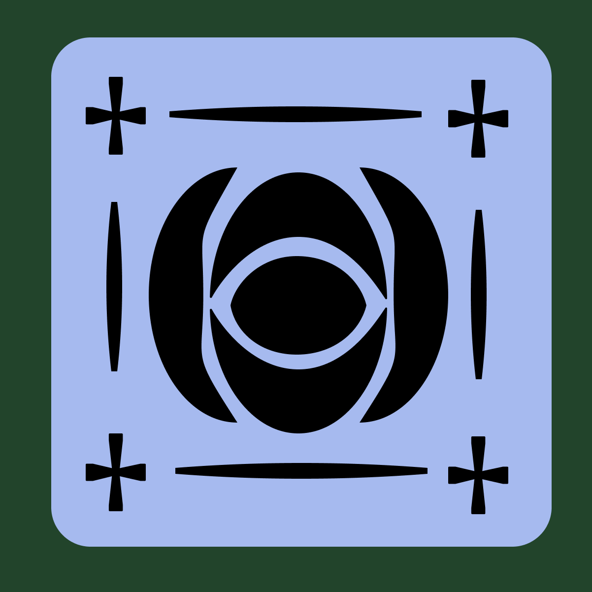 Geometric drawing of an outline square with sections divided by vertical, horizontal, and half circle lines.