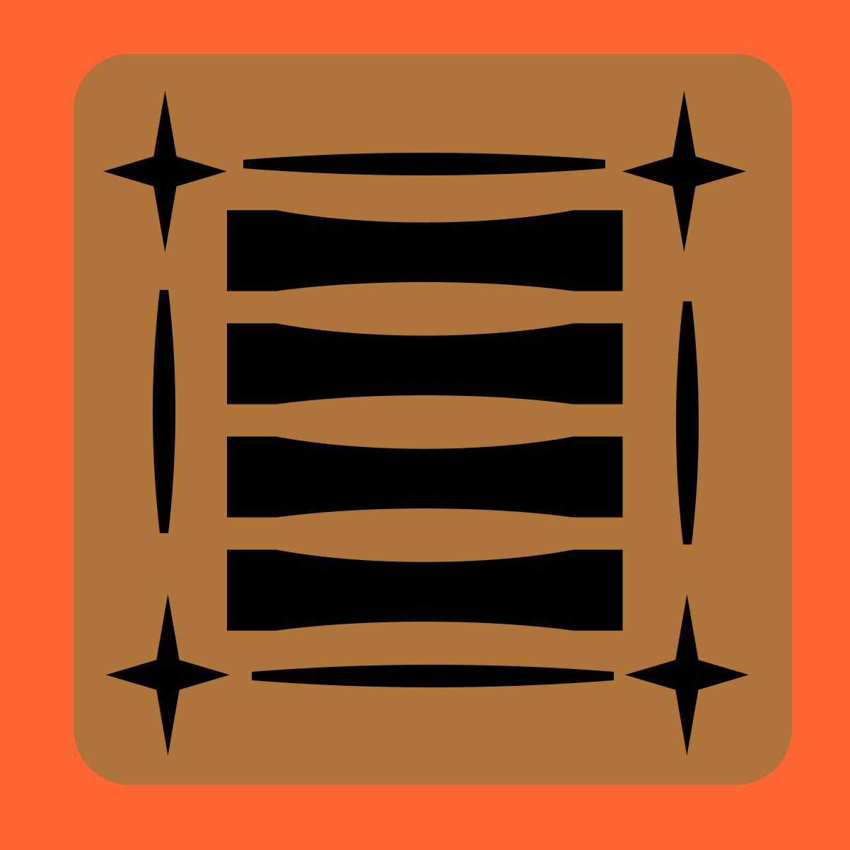 Geometric drawing of an outline square with sections divided by vertical, horizontal, and circle lines.