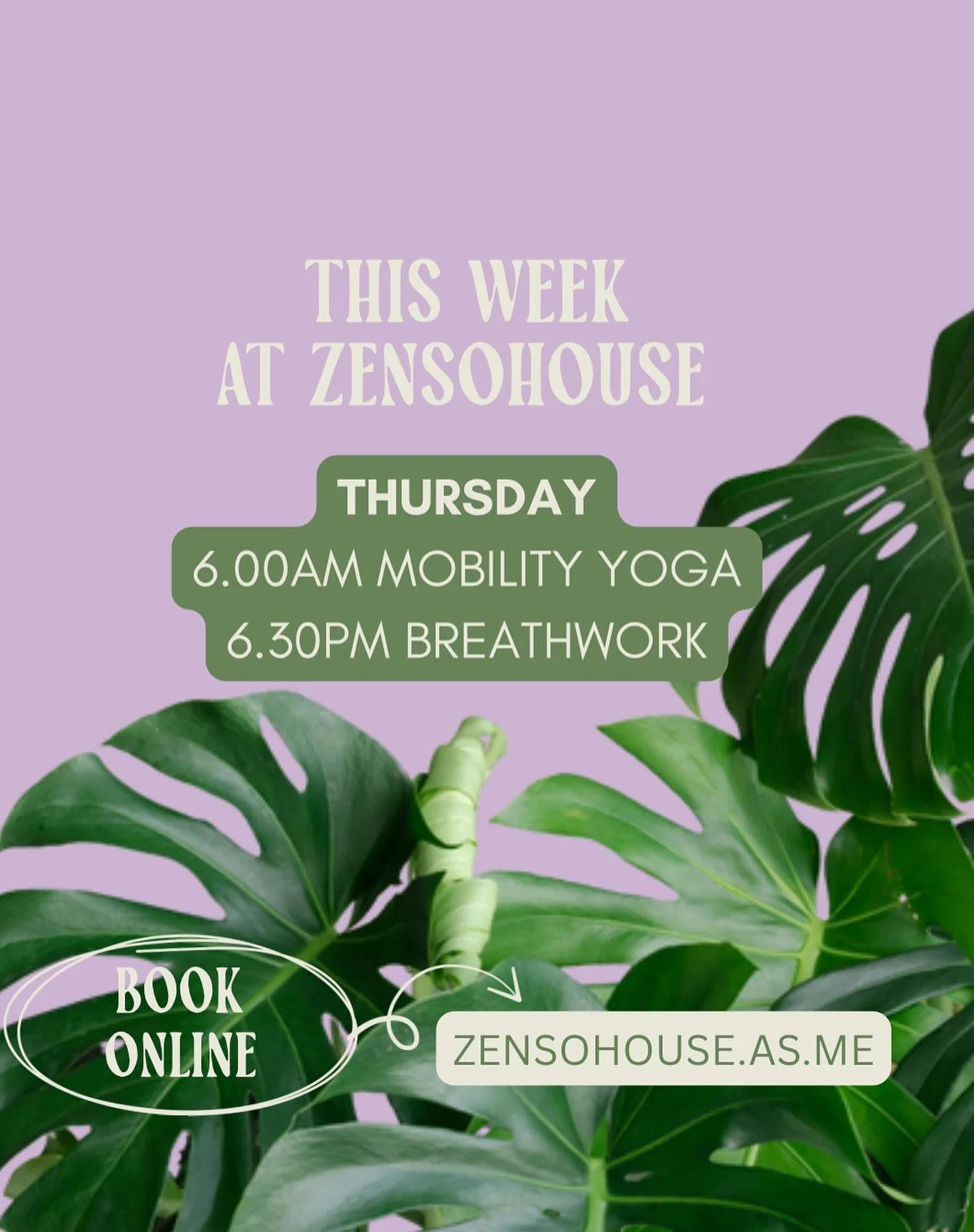 This week @zensohouse 

Join us on Thursday for:
🏃 5am for run club
🧘 6am mobility yoga (bukodon-inspired) class w @elizabethjmilne 
🫁 6.30pm breathwork w me (@melly.beaton) 

Sorry folks, no weekend classes this week unfortunately!

We do have so