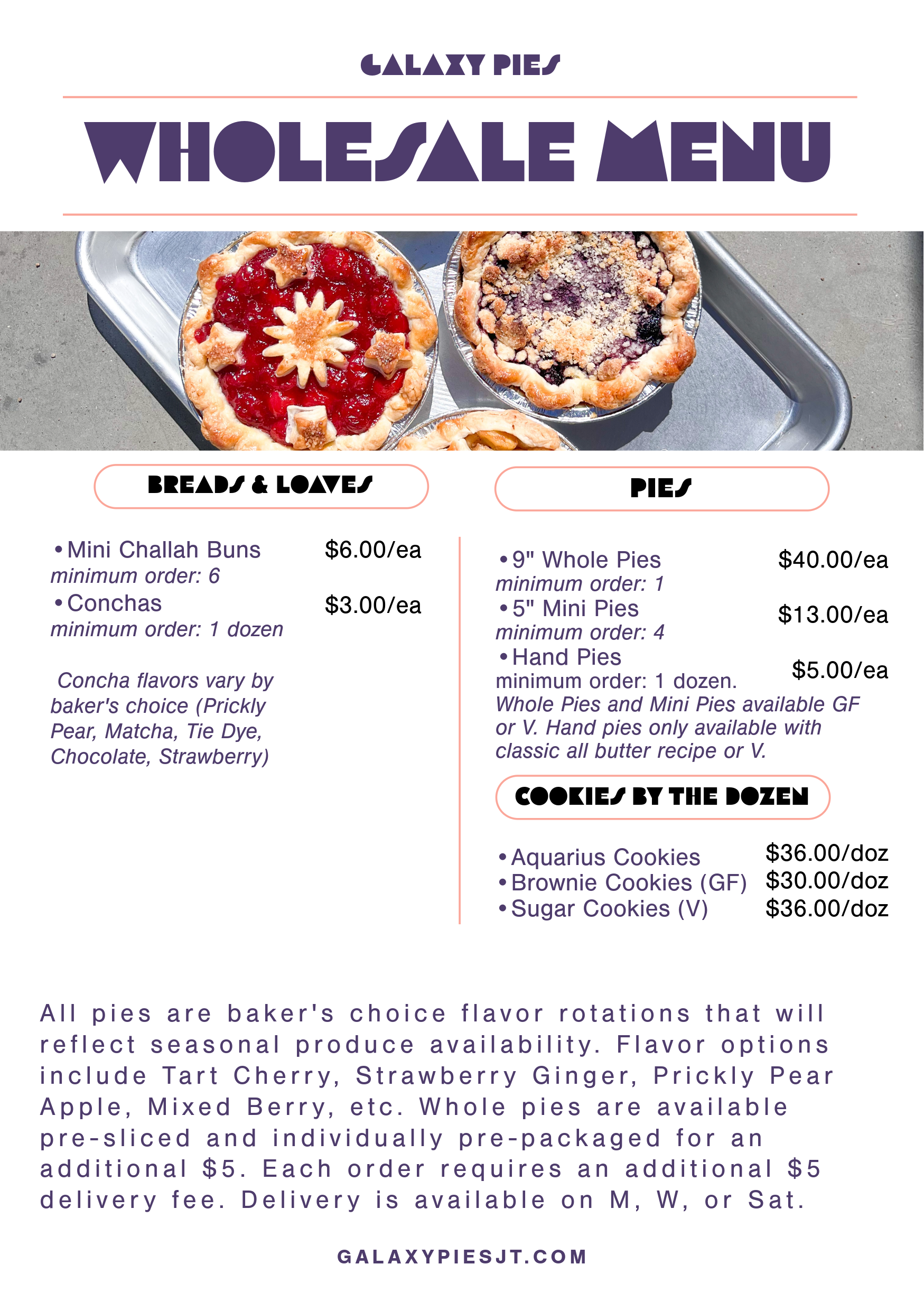 GALAXY PIES WHOLESALE MENU