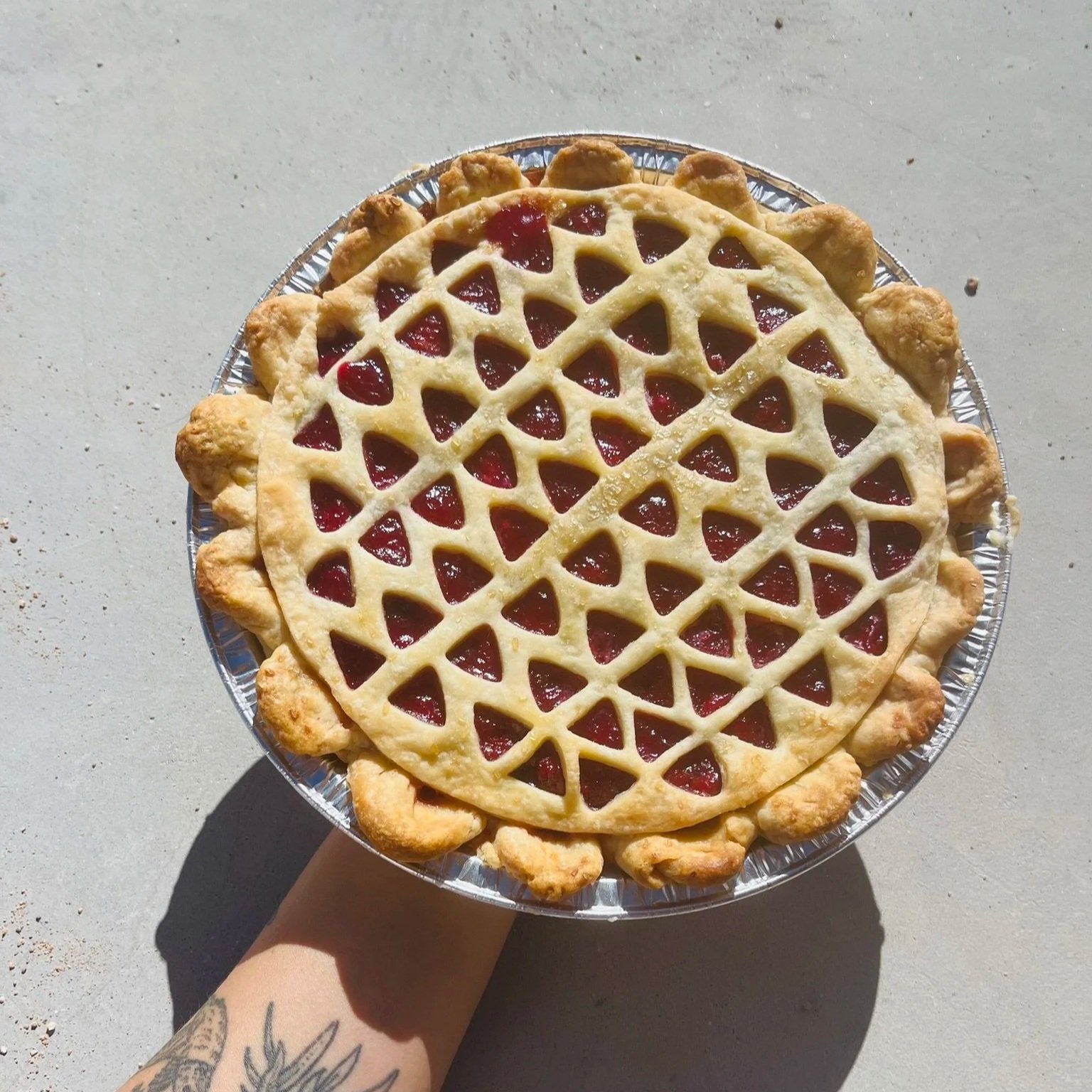 Tart Cherry Pie with triangle design