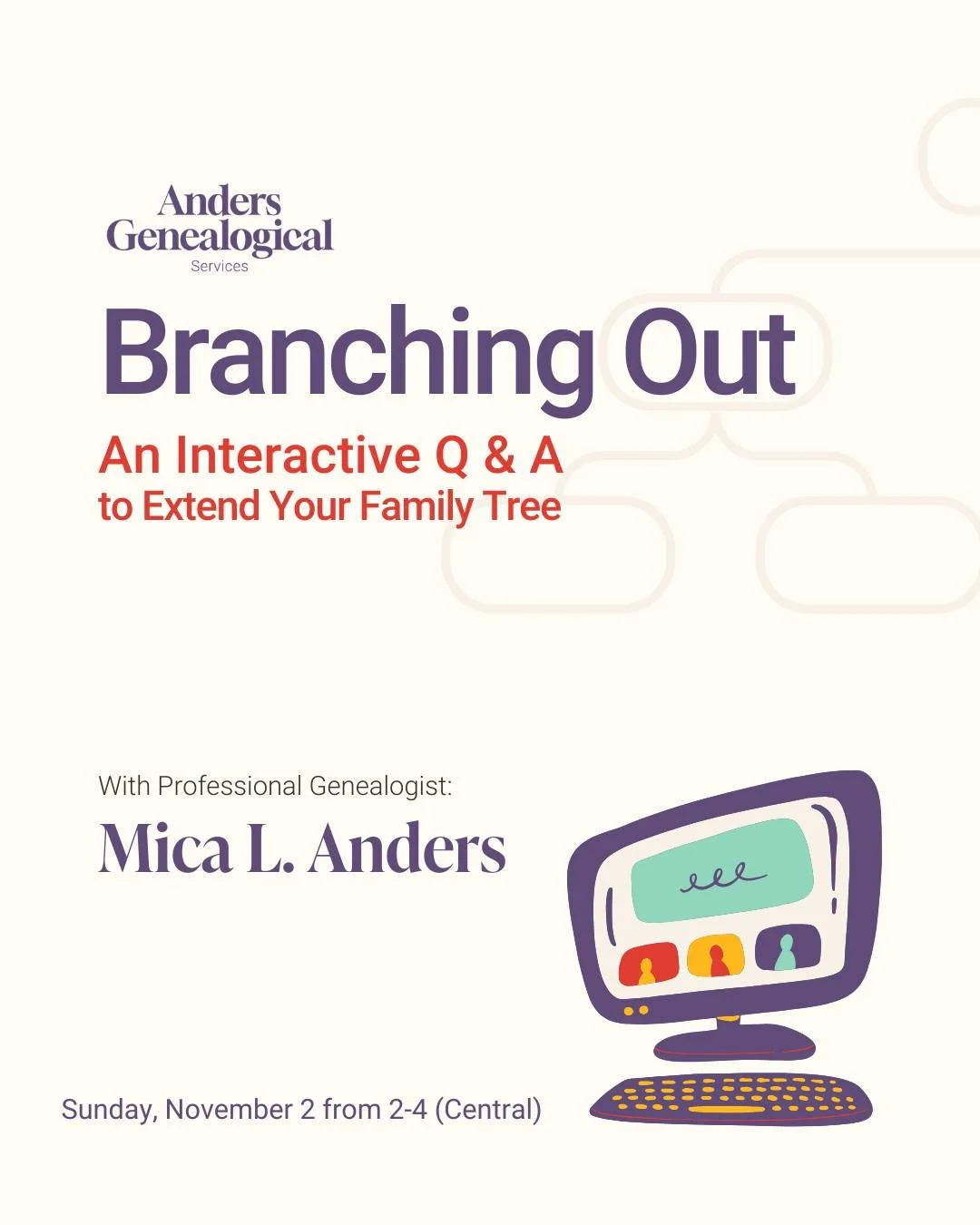 Stuck in your family history research? 
Join me for BRANCHING OUT!

Ever stared at your family tree wondering where to go next? You're not alone.

I'm excited to announce Branching Out: Fresh Perspectives to Advance Your Family History Research - a l