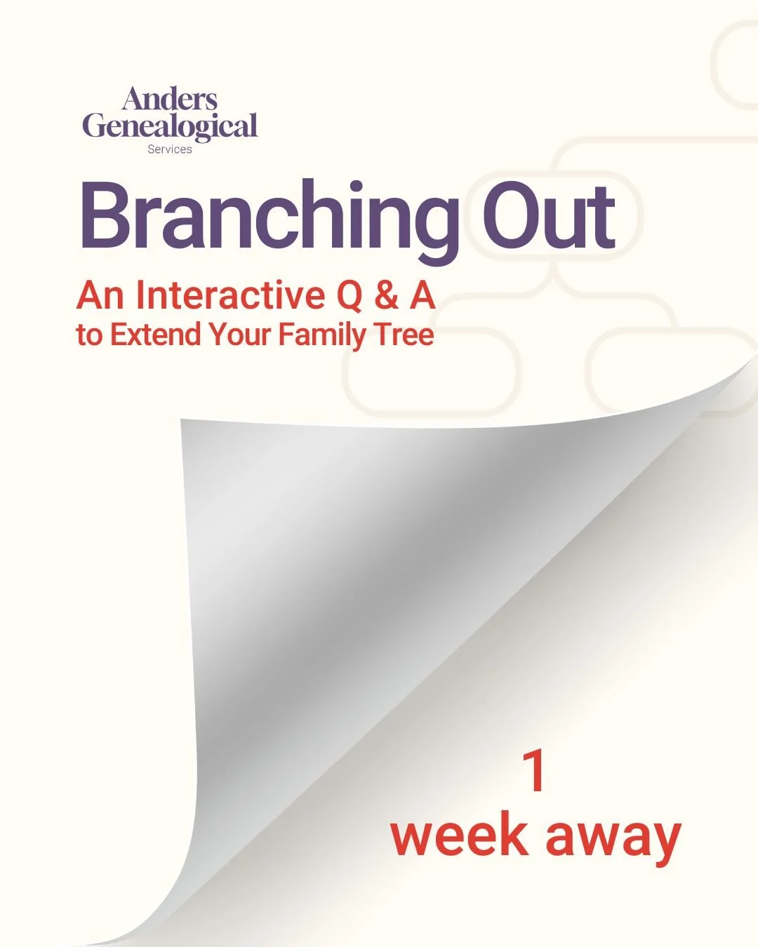 Just ONE WEEK until our 'Branching Out' interactive genealogy session! 

This virtual workshop is designed to help you extend your family tree through collaborative problem-solving and expert guidance. Together, we'll tackle those stubborn research r