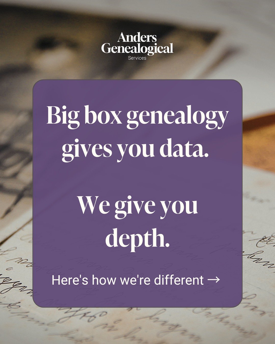 Ancestry might have you sifting through endless documents and still leave you thinking, &ldquo;but what about this&hellip;?&rdquo; about your family history.
 
That&rsquo;s where we do things differently. We help you uncover the full story of your an