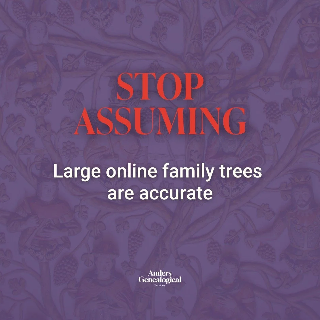 Those massive online family trees with 10,000+ people and connections back to medieval royalty? Let's talk about what I find when I actually check them... 🧐

The bigger the tree, the more likely it contains errors. Why? Because people copy entire br