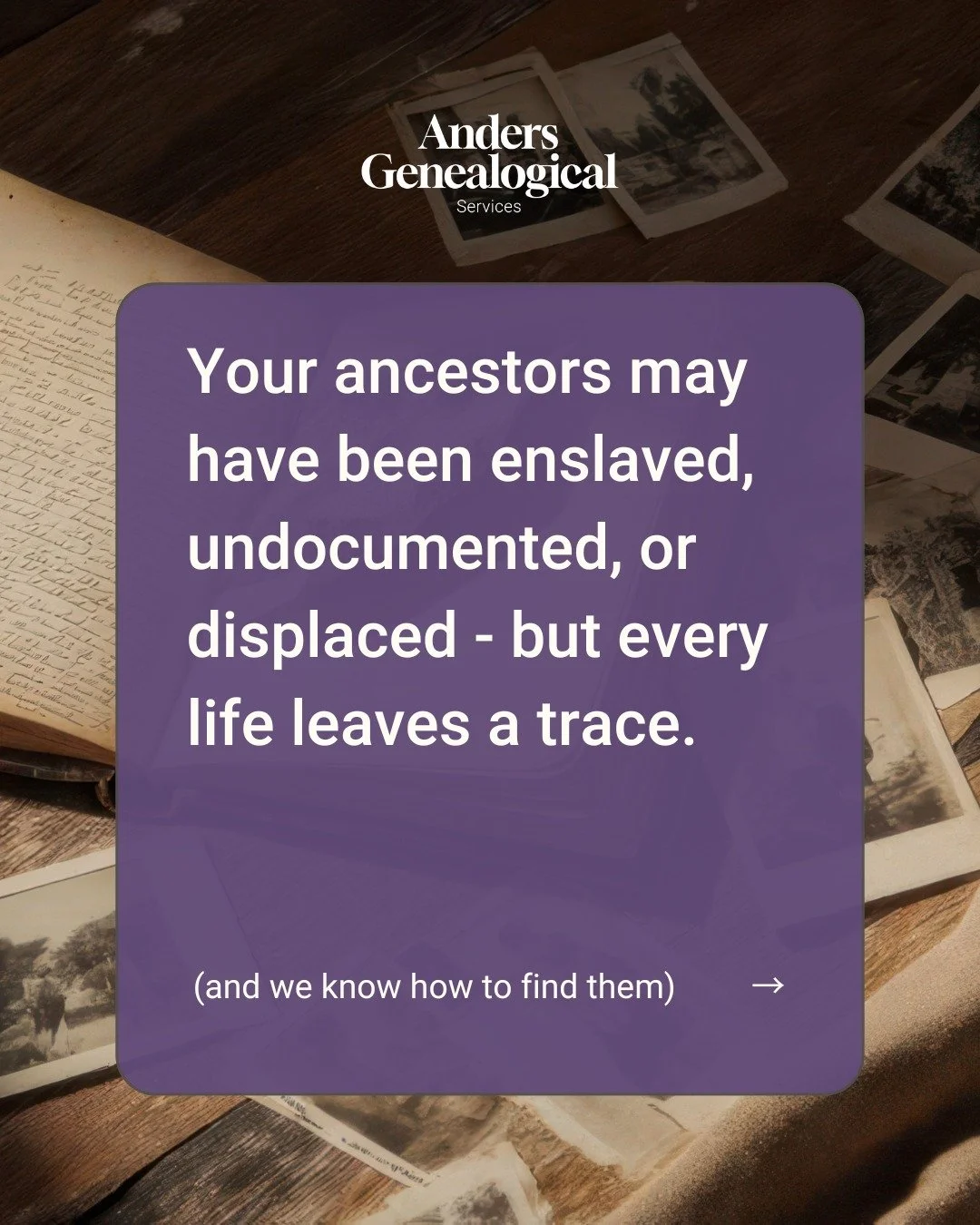 If you&rsquo;ve ever thought your family history was impossible to trace (especially with ancestors who were enslaved or undocumented) I want you to know: your story isn&rsquo;t lost.

Inside every Ancestor Package, my team and I go far beyond the us