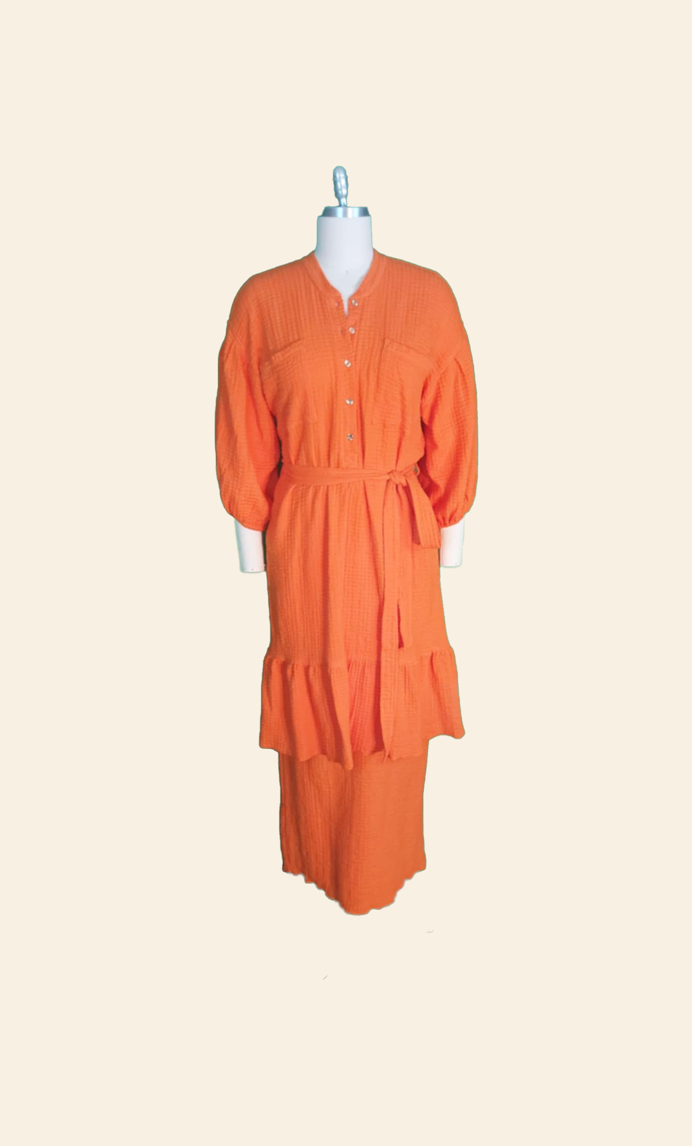 Sunset Orange Gauze Button‑Front Set