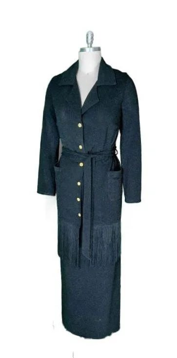 Elegant Fringe Hem Button-Front Coat Set