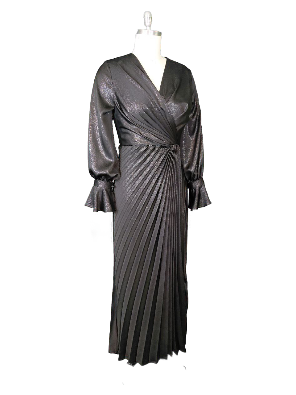 Metallic Pleated Wrap Maxi Dress