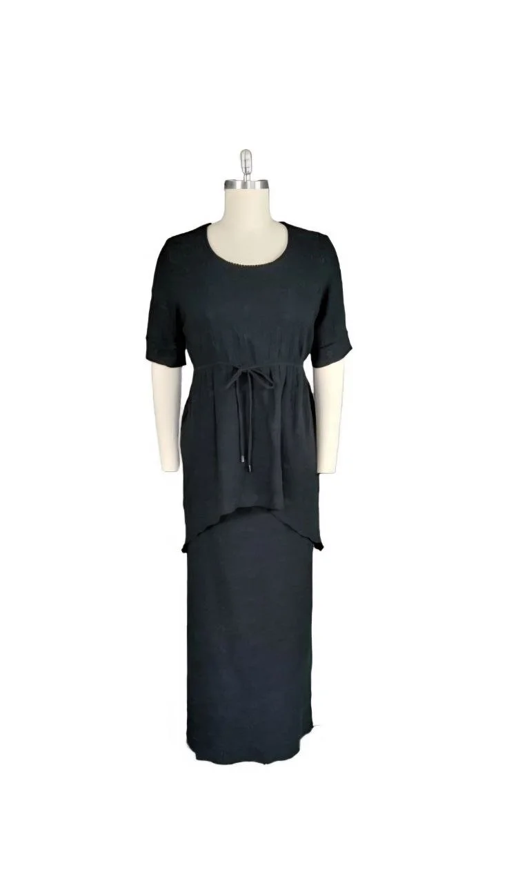 Elegant Black 2-piece Maxi Set with Drawstring