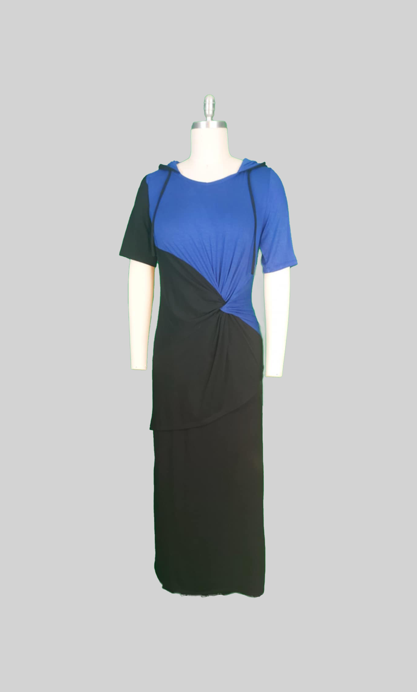 Cobalt Twist‑Knot Hooded Maxi