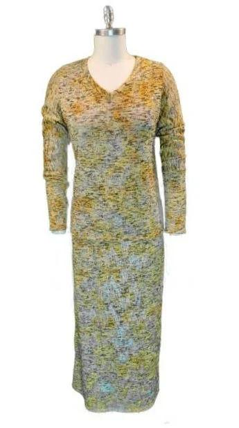 Marled Green-Yellow V-Neck Knit Maxi Set