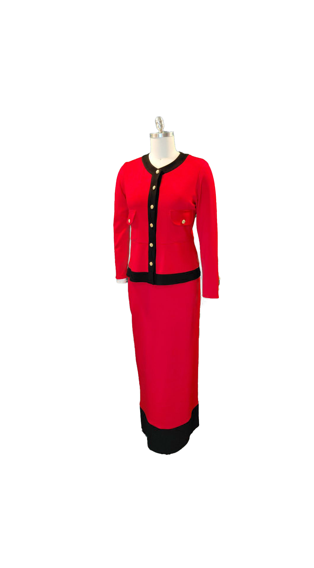 Red & Black Elegance Buttoned-down Maxi Set