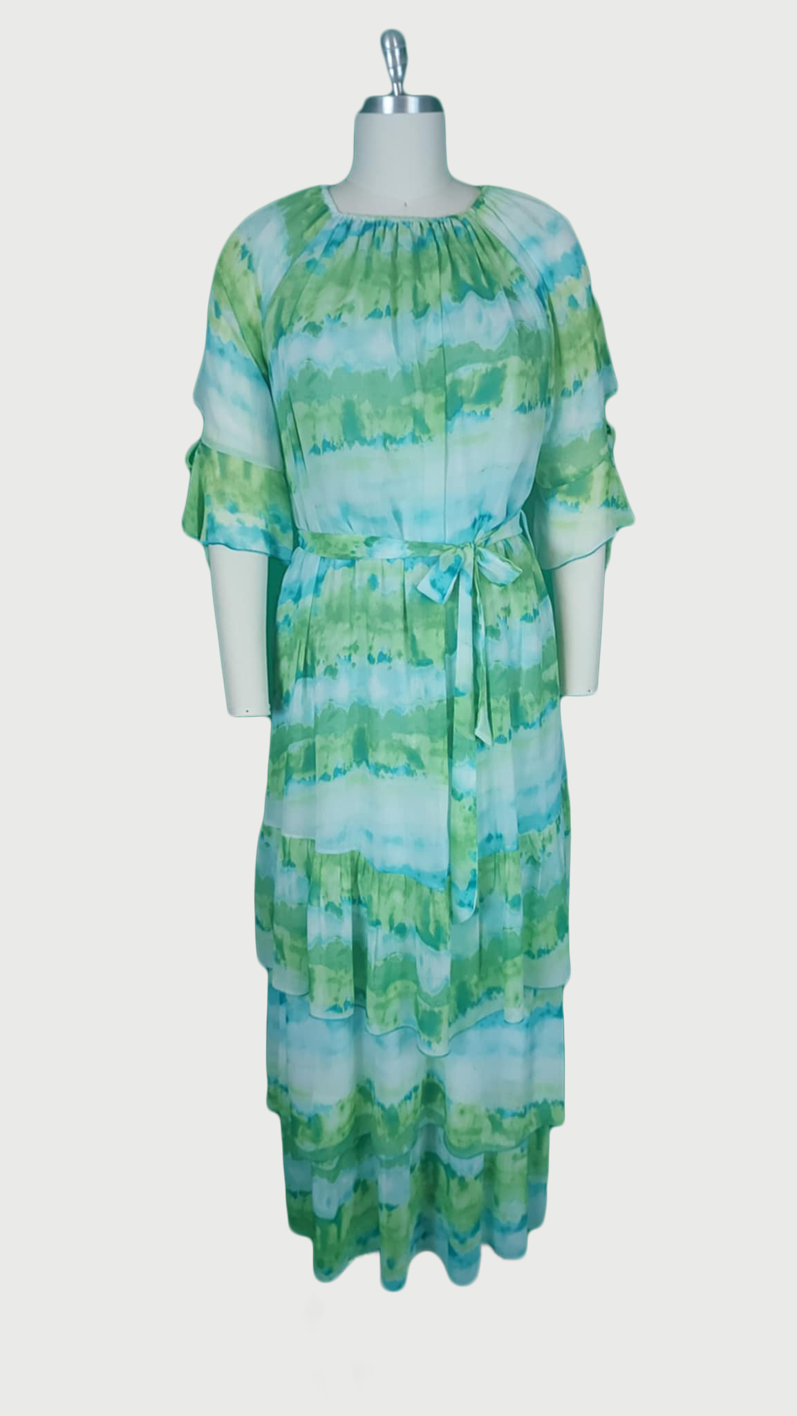 Sea‑Glass Tiered Watercolor 2-piece Maxi set