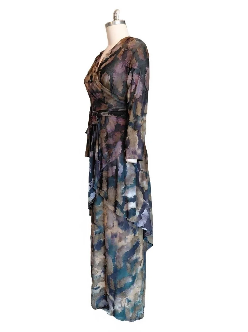 Watercolor Jacquard Wrap Maxi Dress