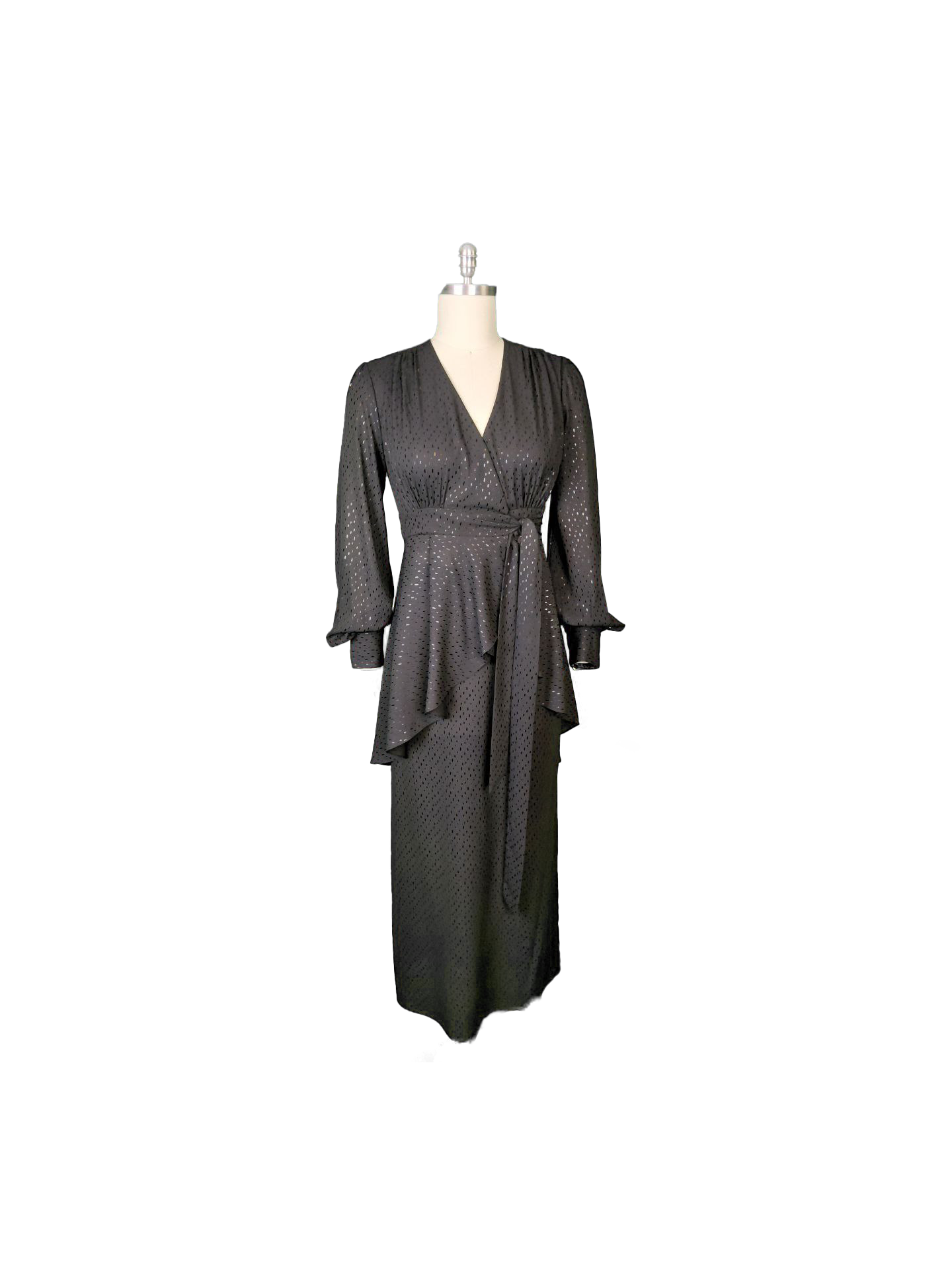 Textured Dotted Wrap Maxi with Tie Belt