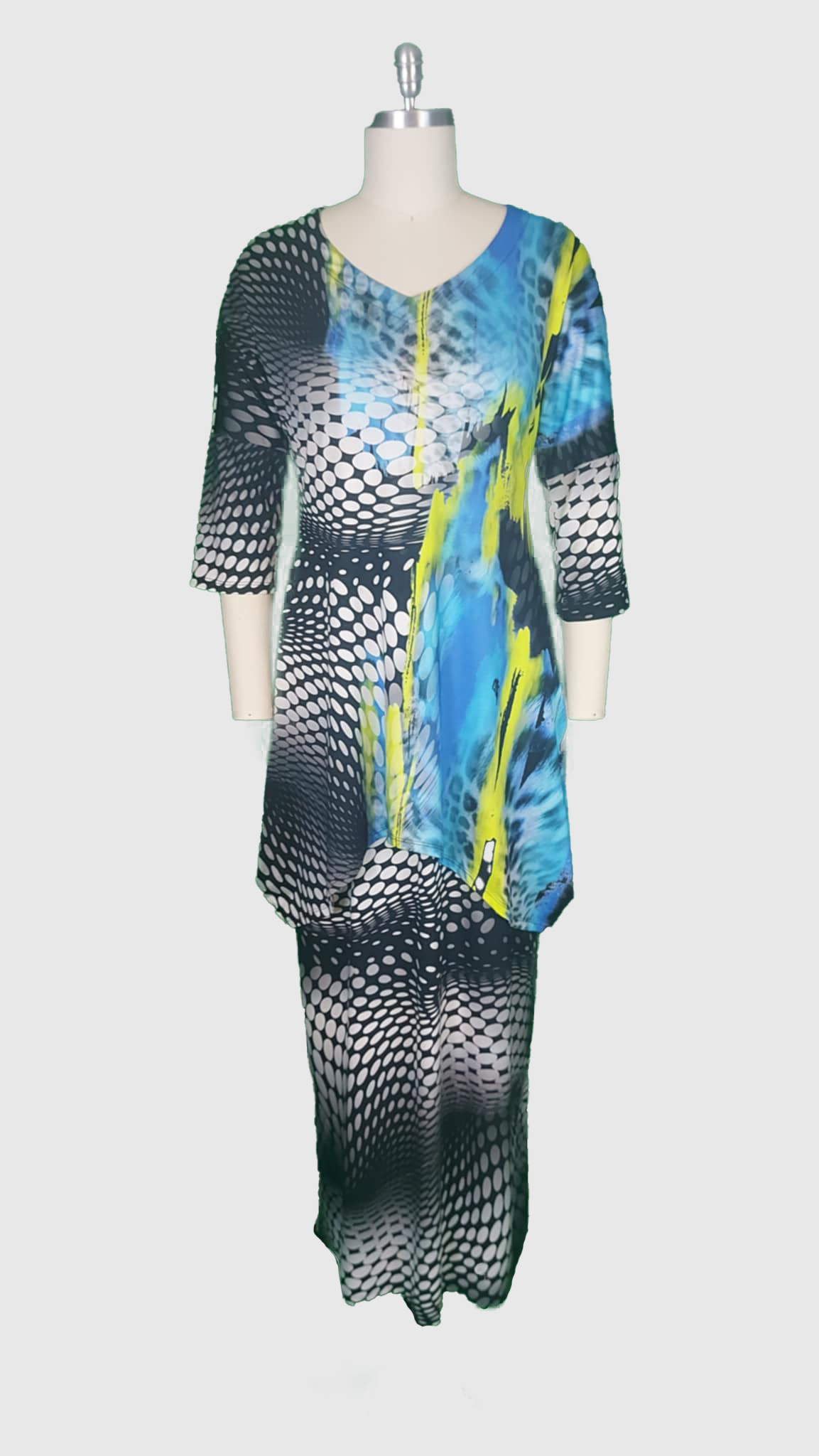 Prism Wave Two‑Piece Maxi Set (Tunic + Skirt)