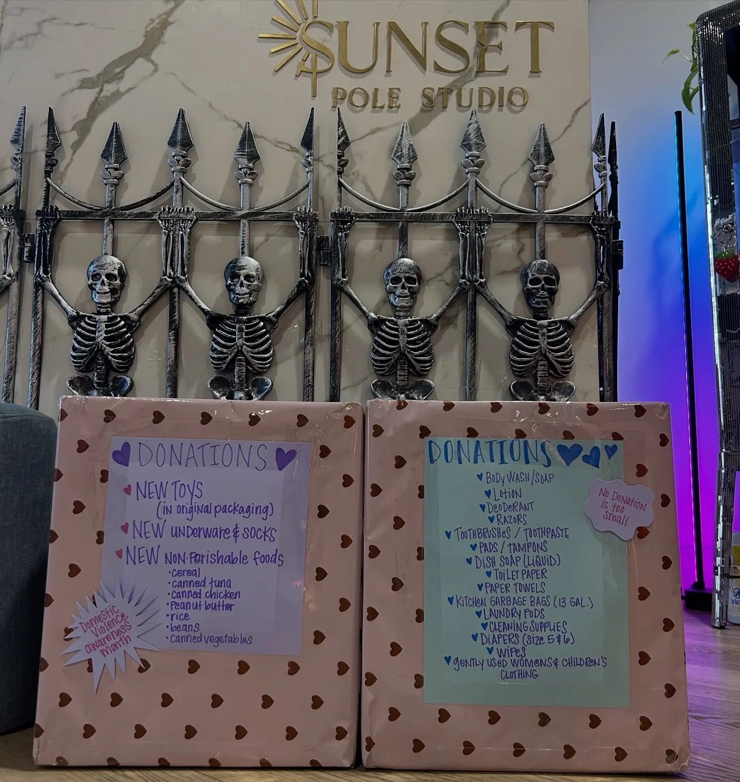 💜October is National Domestic Violence Awareness month. 
💜Bring in any item to donate throughout the month of October and be entered to win a 4-class-60-minute-package. You can be entered multiple times; each day that you bring in an item. Limit o